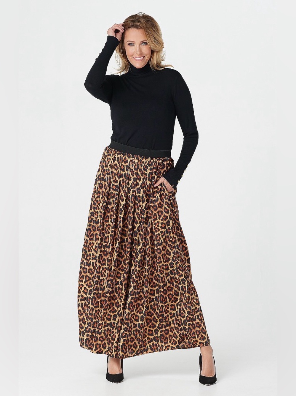Joan Rivers Petite Leopard Animal Print Maxi Skirt Size XLP Brown Black NWOT